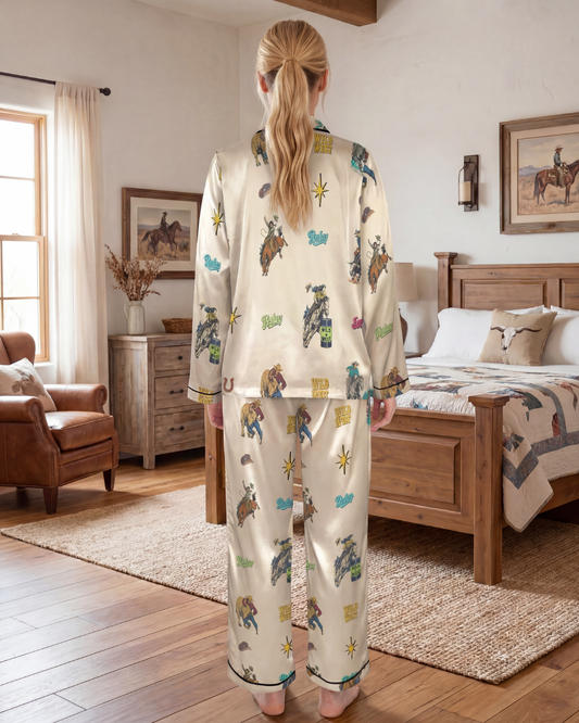 Baha Ranch The Last Roundup Western Rodeo Satin Pajama Set