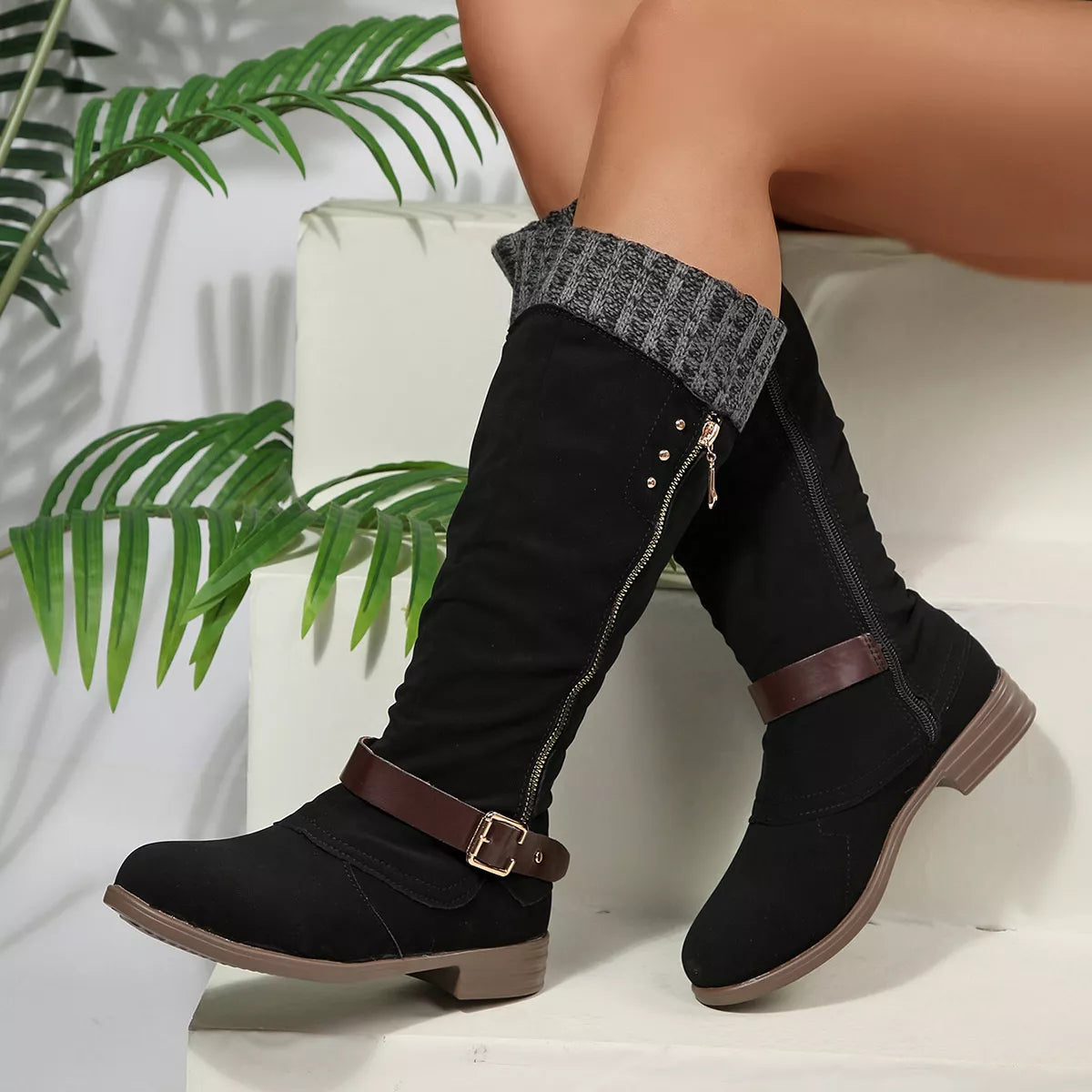 Round Toe Block Heels Boots
