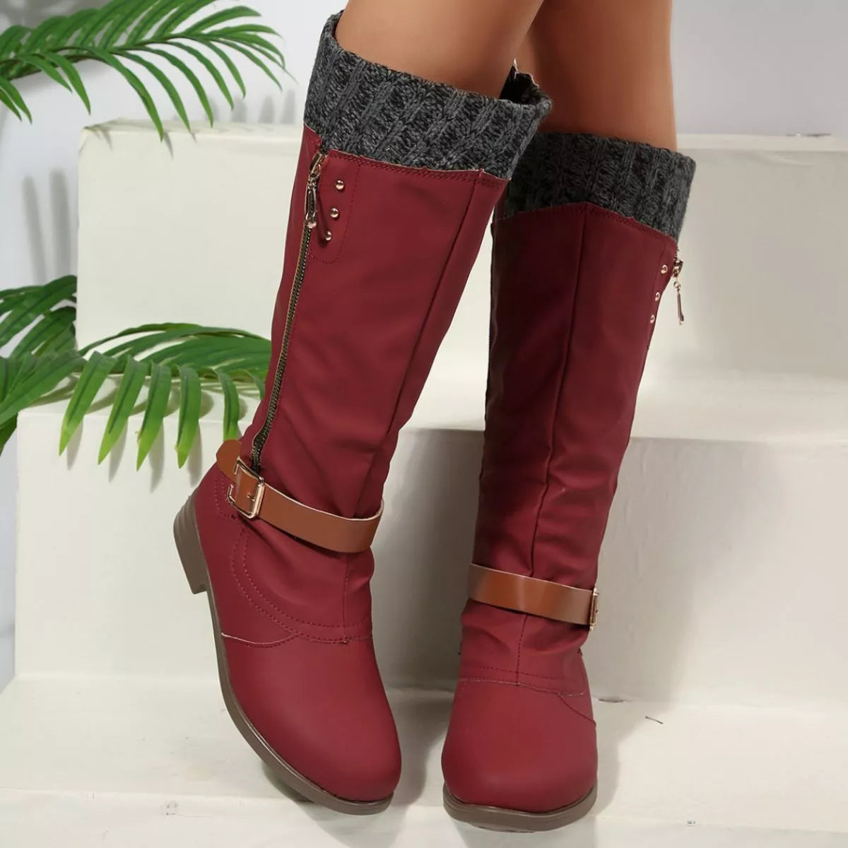 Round Toe Block Heels Boots