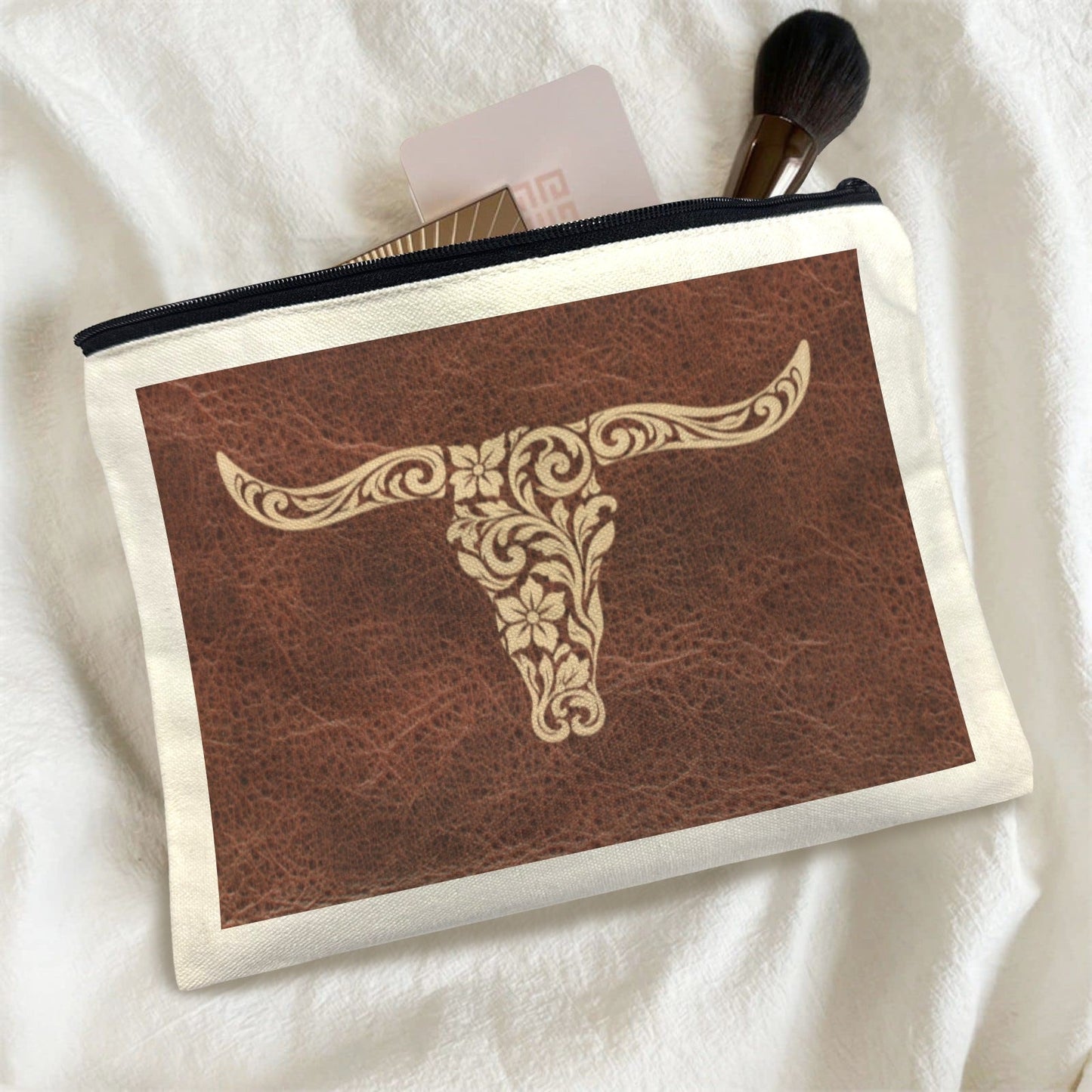 Baha Ranch Tooled Longhorn Set of 5 bags Cosmetic Bag Made in America