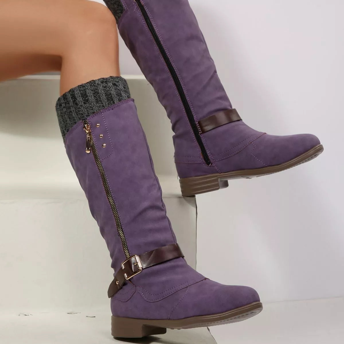 Round Toe Block Heels Boots