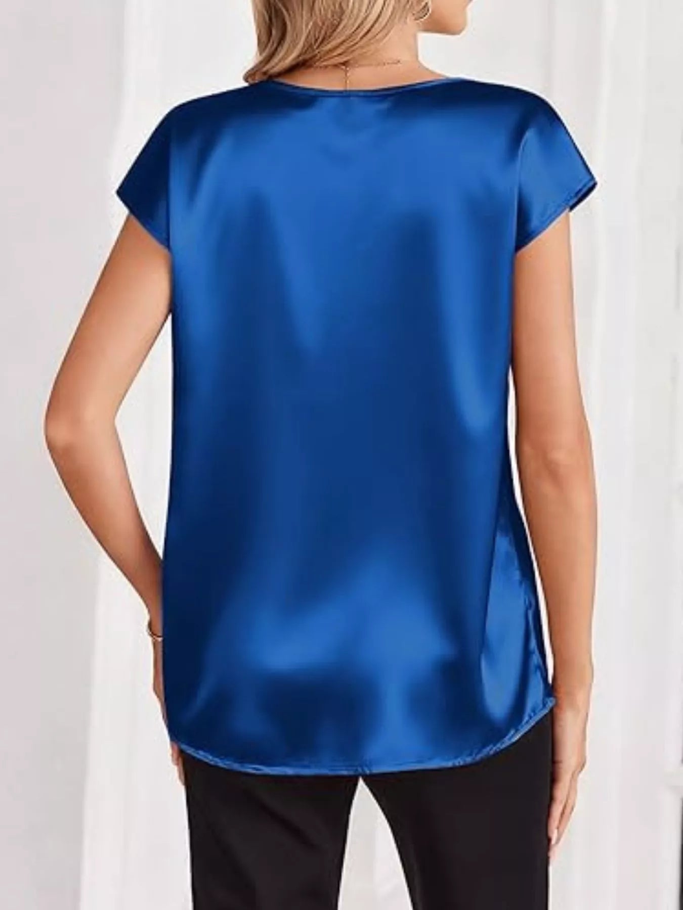 Satin V-Neck Short Sleeve Blouse