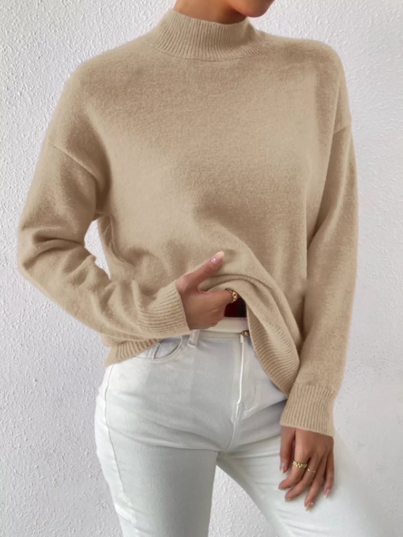 Mock Neck Dropped Shoulder Sweater
