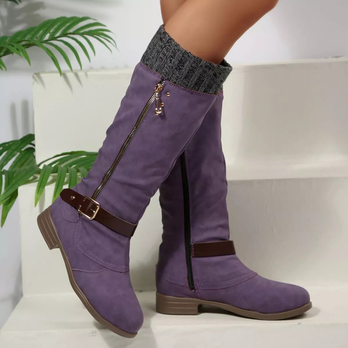 Round Toe Block Heels Boots