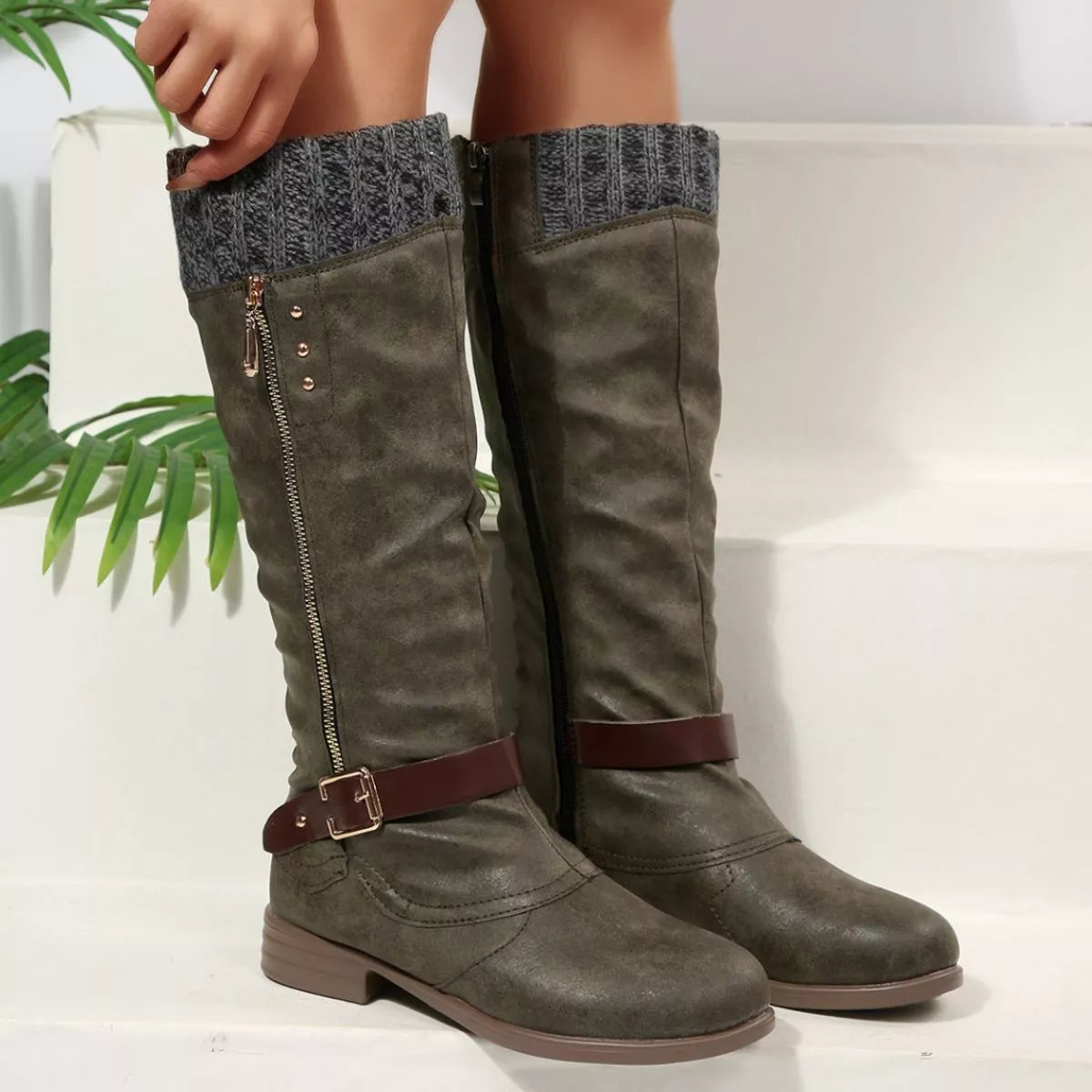 Round Toe Block Heels Boots