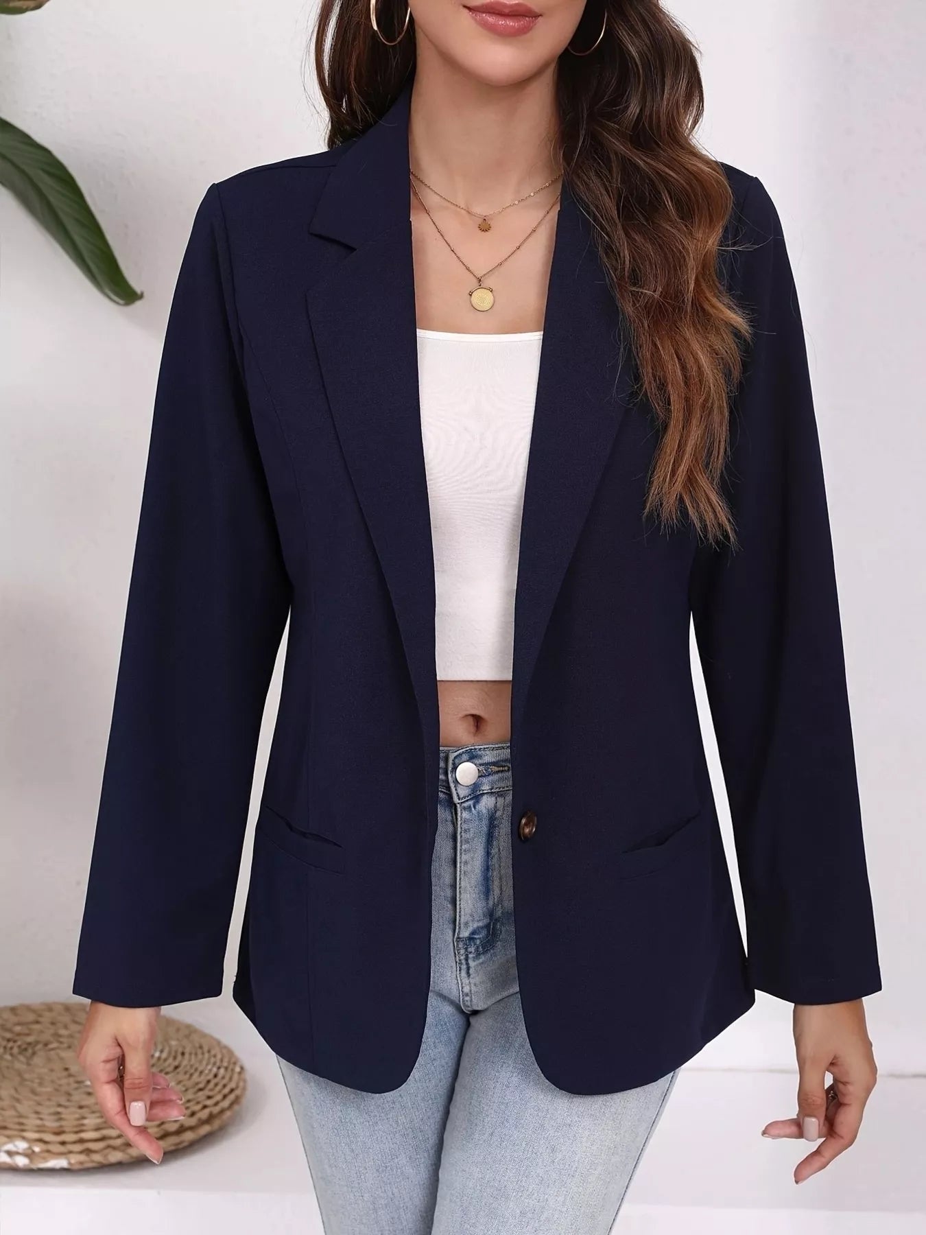Plus Size Lapel Collar Single-Button Blazer