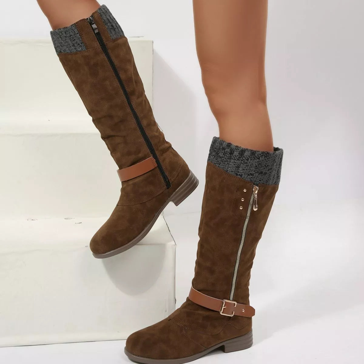 Round Toe Block Heels Boots