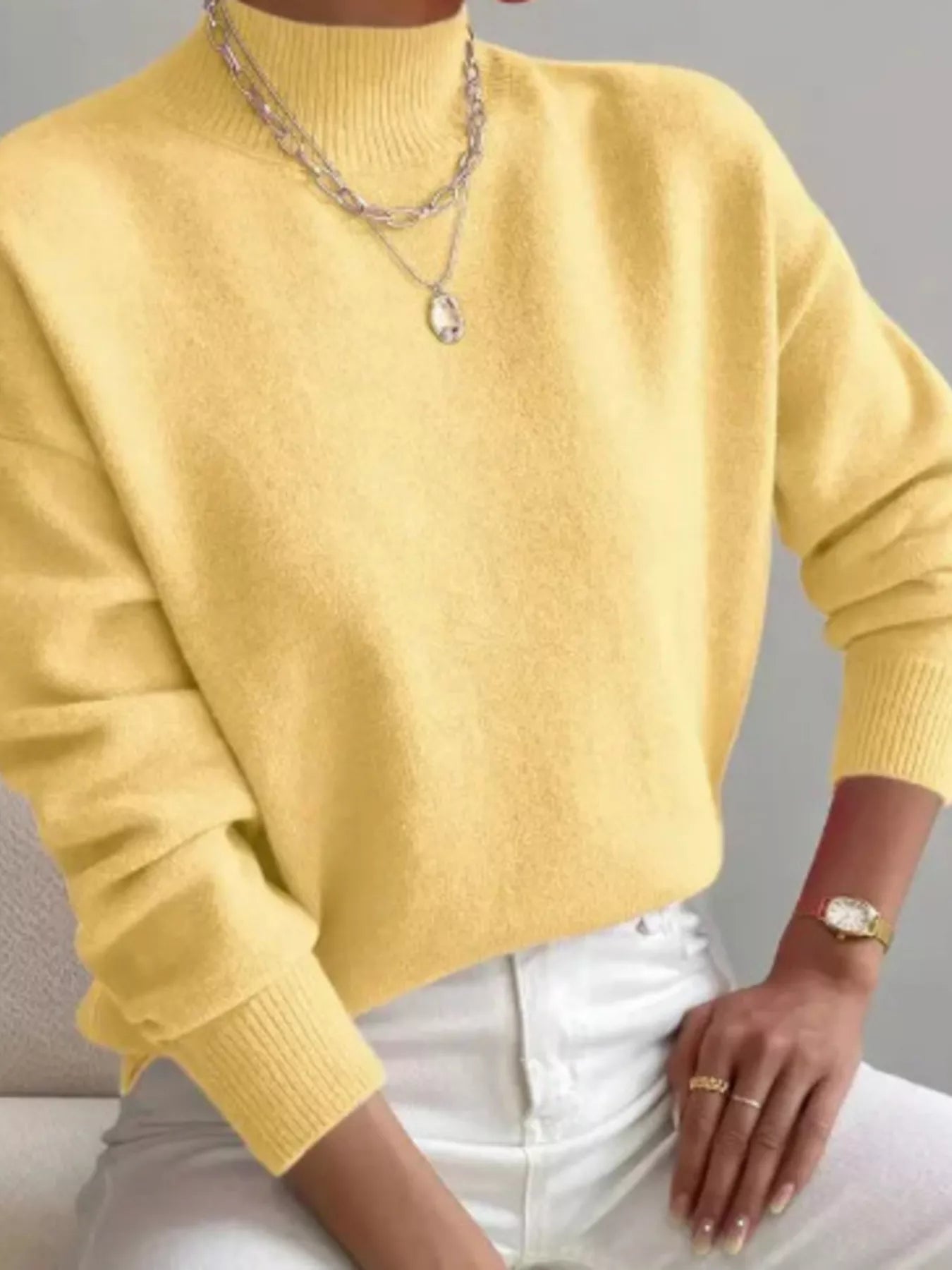 Mock Neck Dropped Shoulder Sweater
