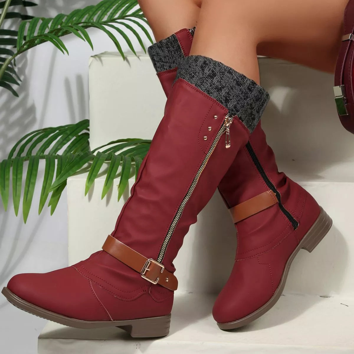 Round Toe Block Heels Boots