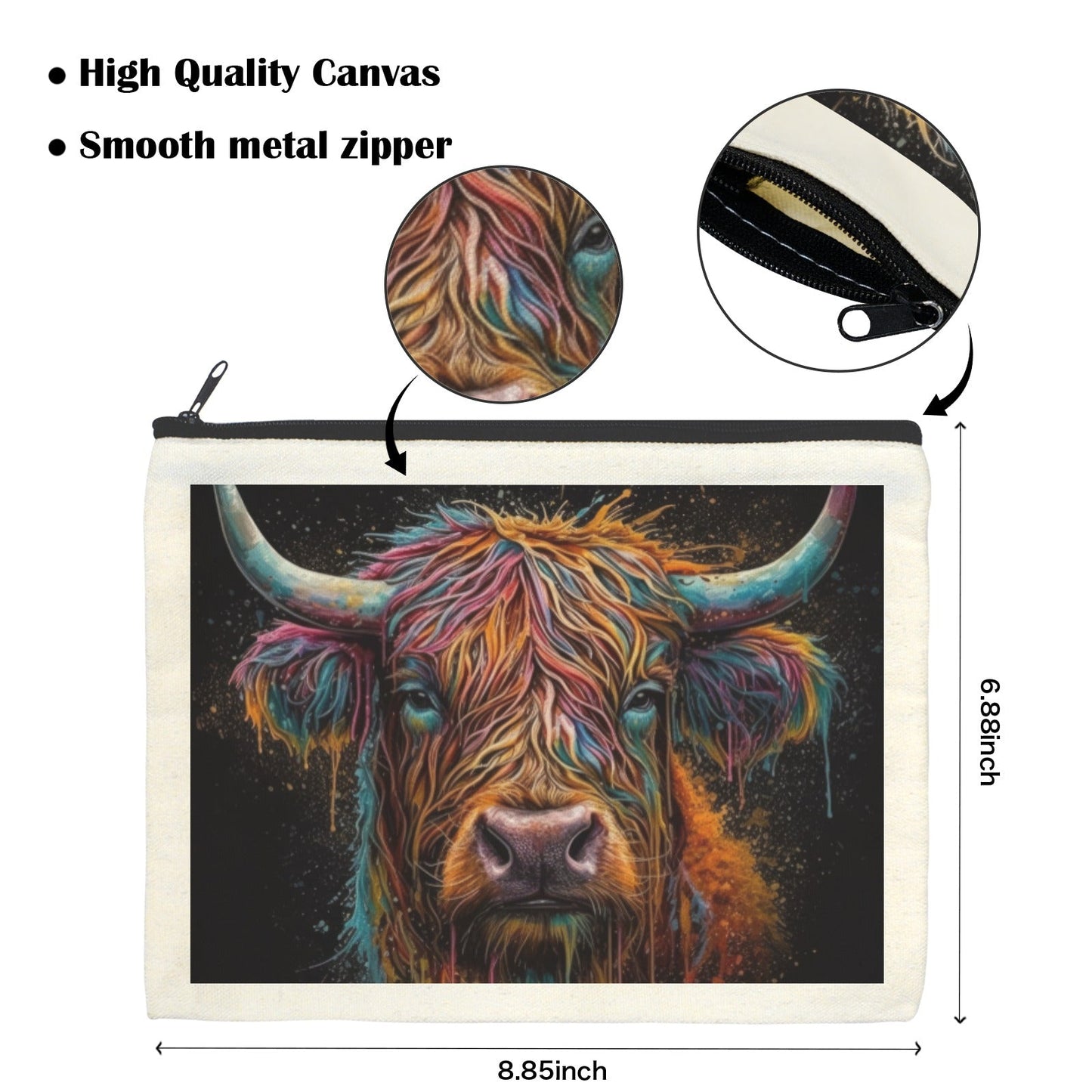 Baha Ranch Painted Highland Cow Cosmetic Bag Pack of 5 Made in America