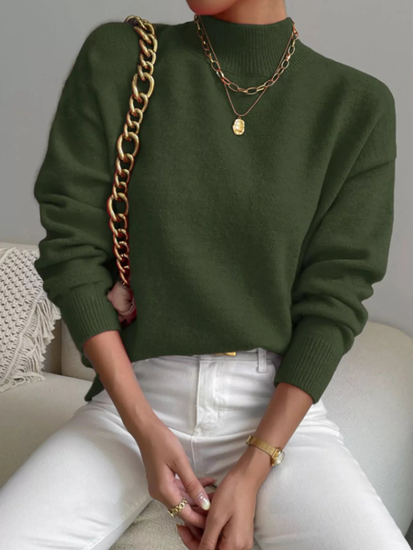 Mock Neck Dropped Shoulder Sweater