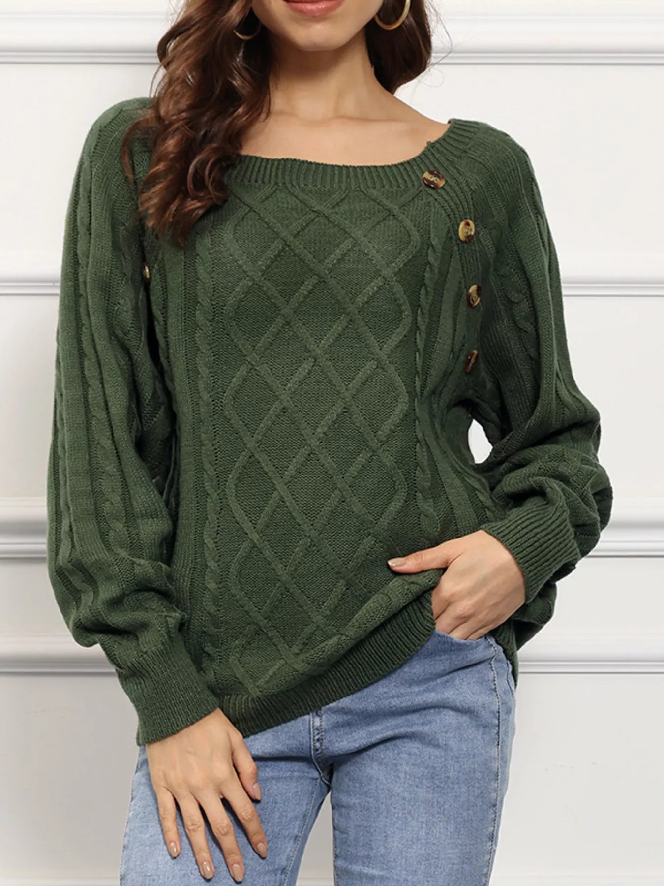 Cable Knit Boat Neck Sweater