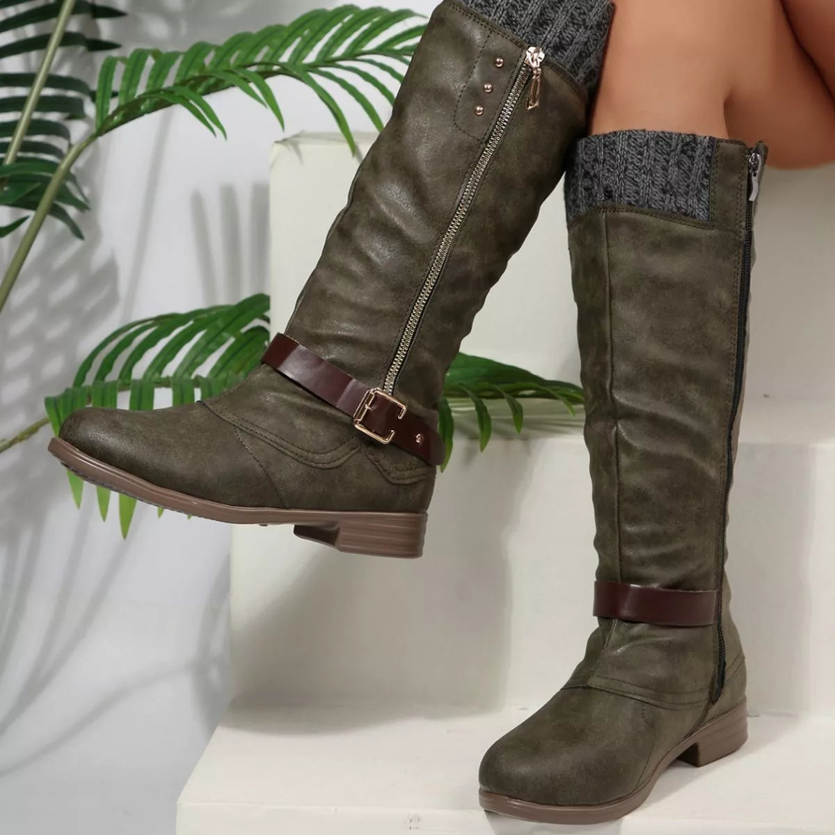 Round Toe Block Heels Boots