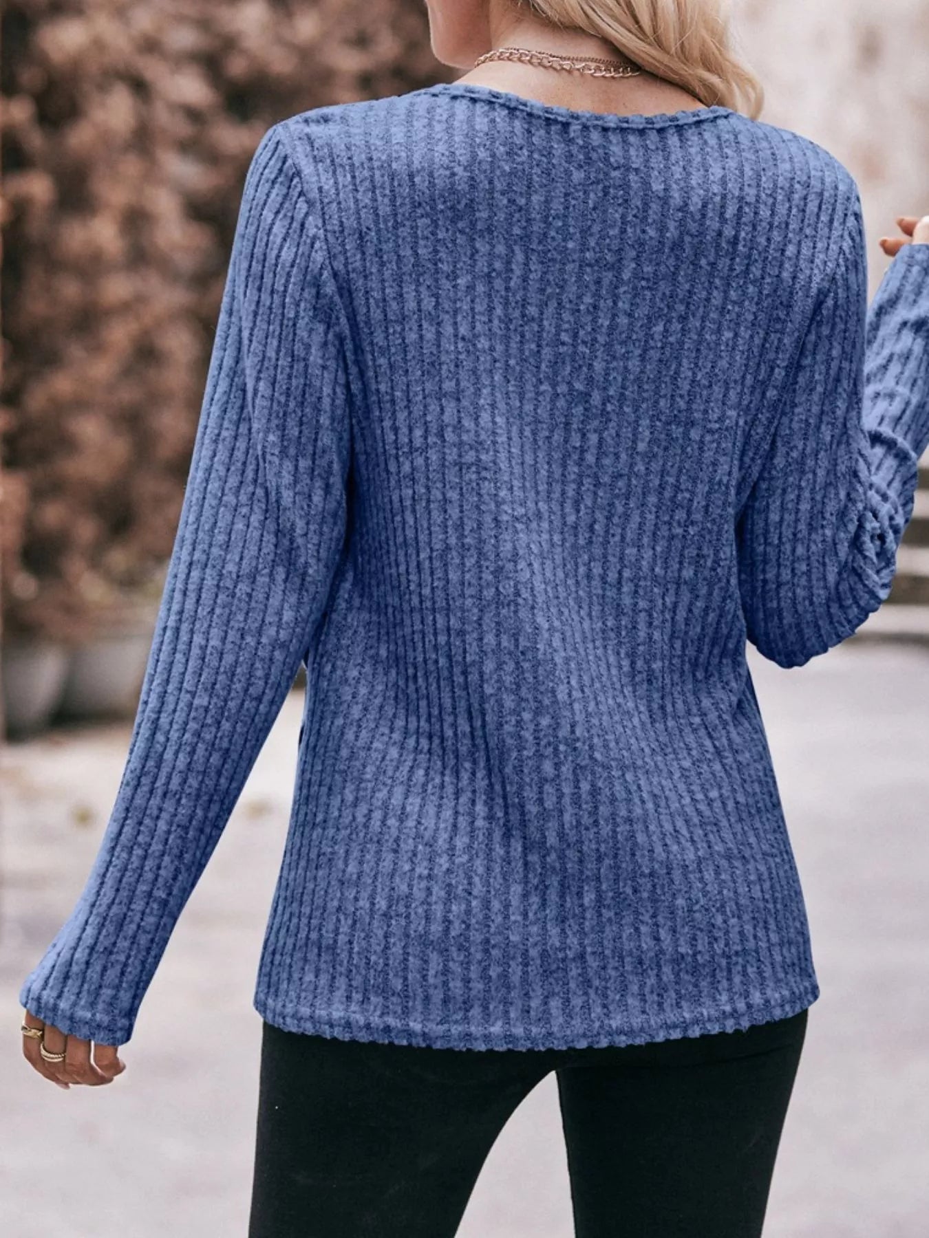 Ribbed Knit Long Sleeve T-Shirt