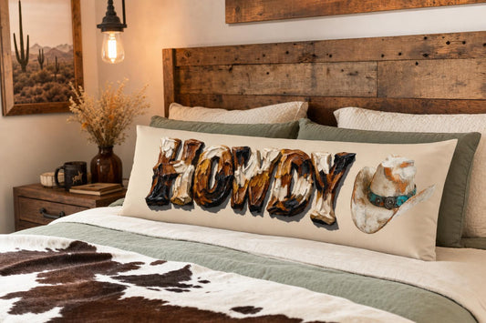 Baha Ranch Western Howdy Highland Cow Body Pillow Cover Made in America