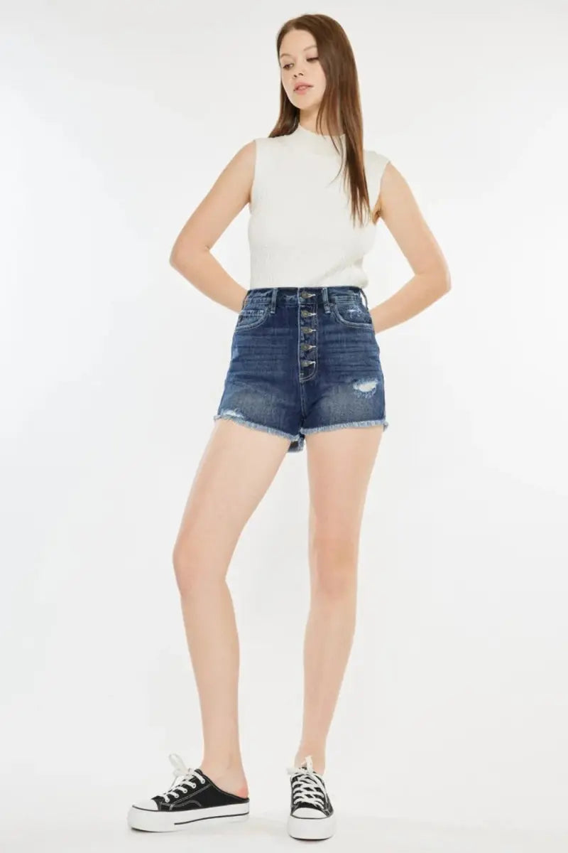 Women's Denim Shorts Raw Hem Button Fly | Trendsi