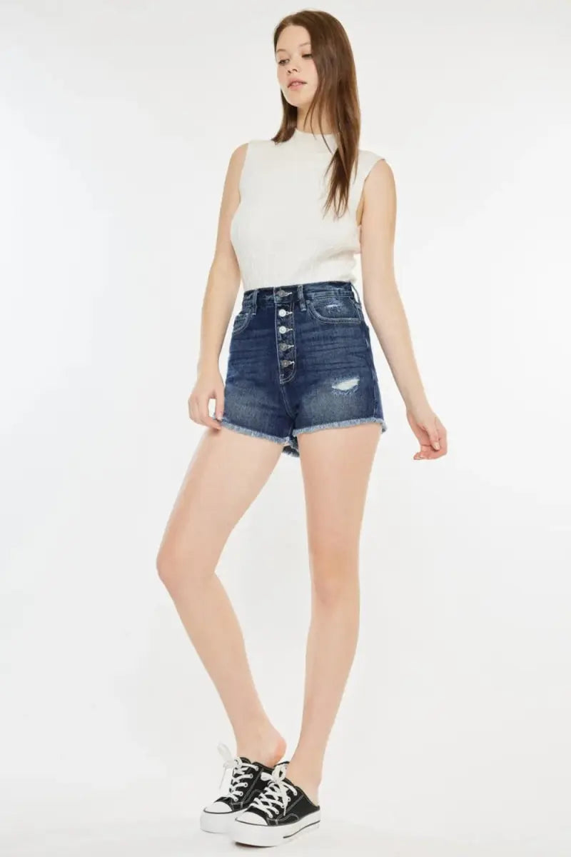Women's Denim Shorts Raw Hem Button Fly | Trendsi