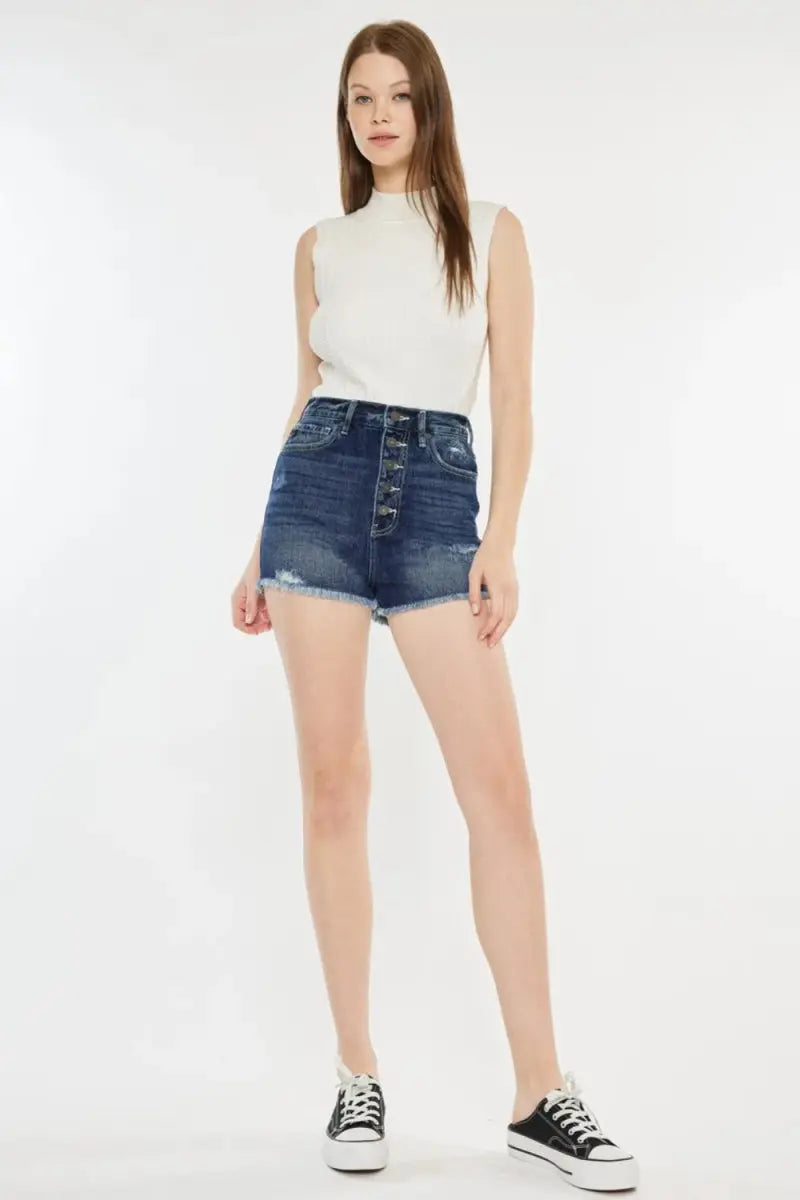 Women's Denim Shorts Raw Hem Button Fly | Trendsi