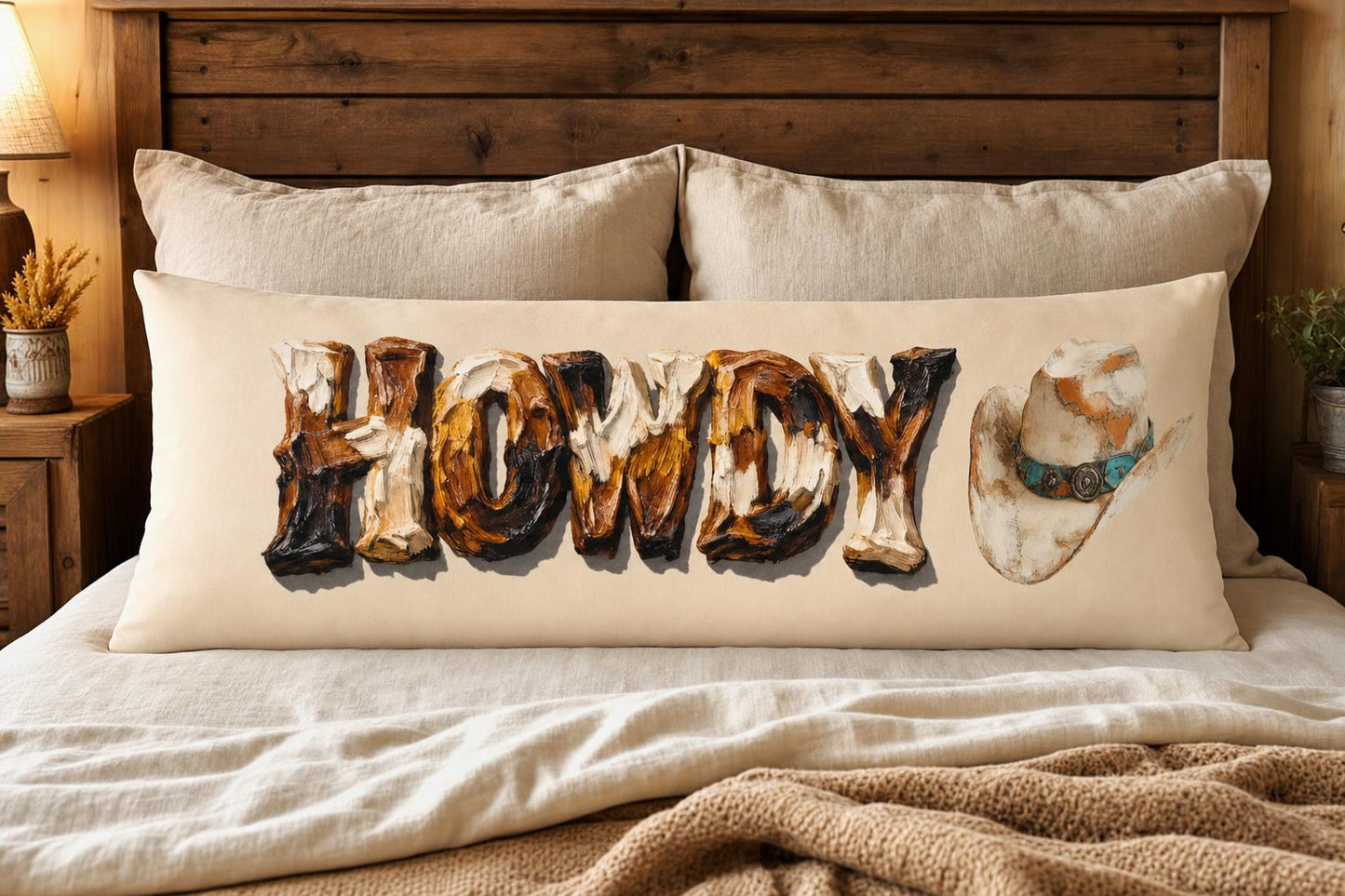 Baha Ranch Western Howdy Highland Cow Body Pillow Cover Made in America
