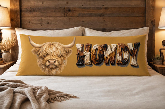 Baha Ranch Howdy Highland Western Body Pillow Made in America