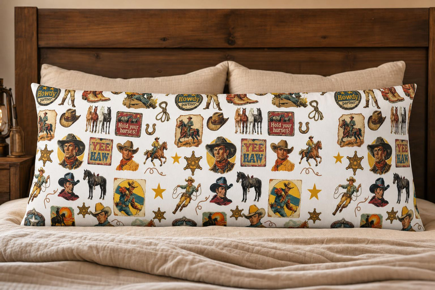 Baha Ranch Vintage Cowboy Body Pillow Cover Made in America