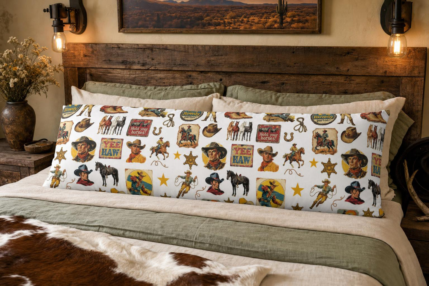 Baha Ranch Vintage Cowboy Body Pillow Cover Made in America