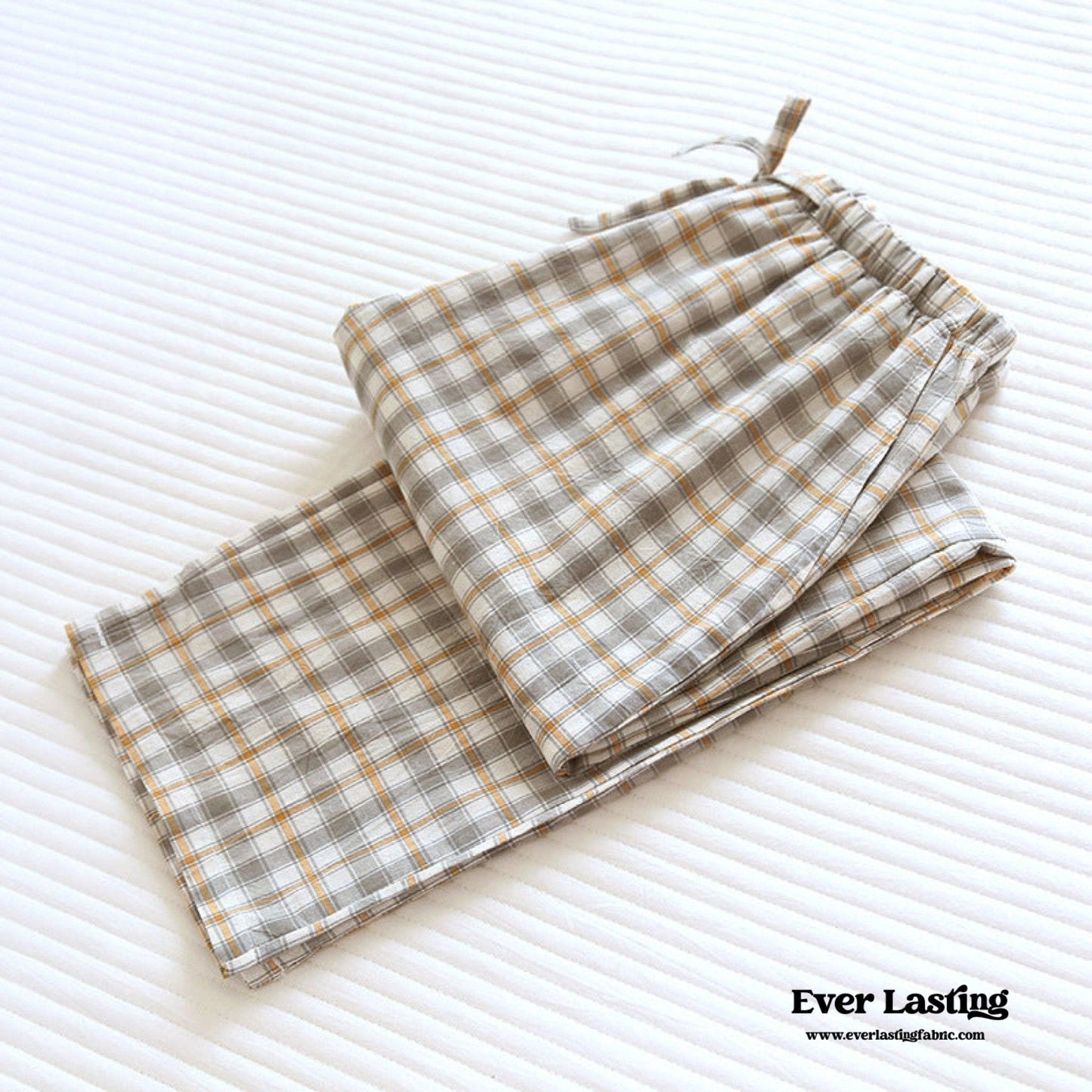 Plaid Washed Cotton Pajama Pants / Pink