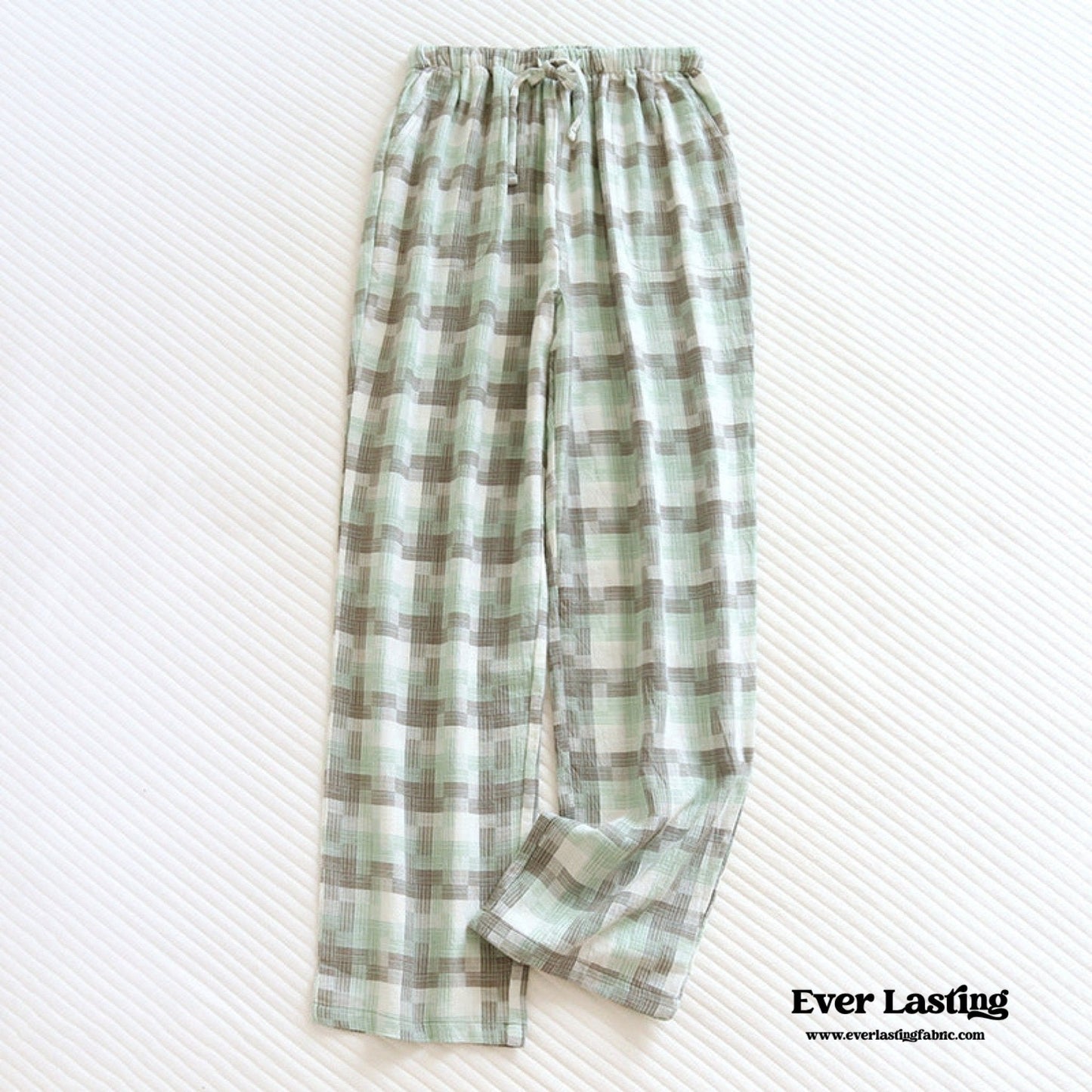 Plaid Washed Cotton Pajama Pants / Pink