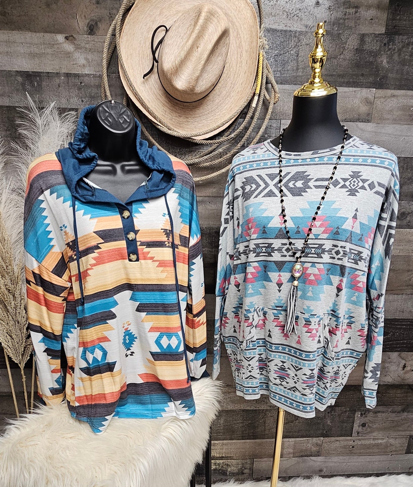 Blue Mountain Turquoise Aztec Lightweight Hoodie Made in America