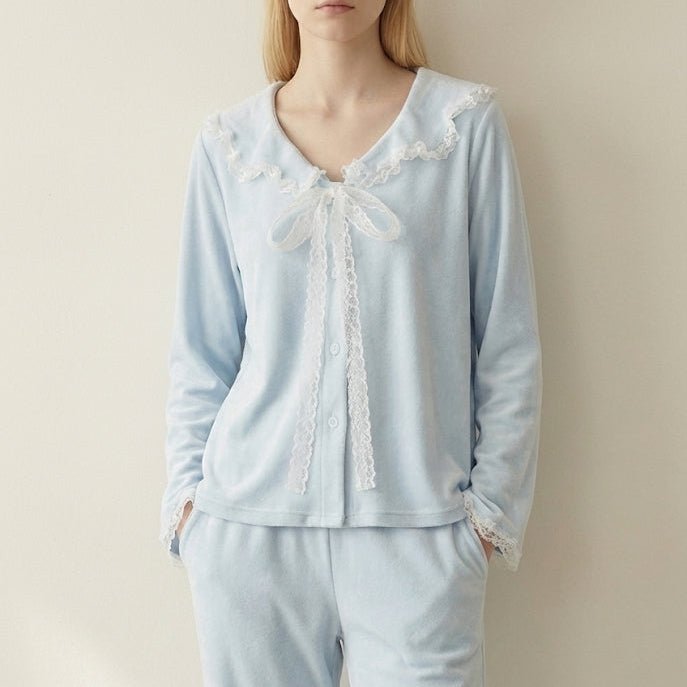 Rosy Velvet Coquette Lace Pajama Set / Pink