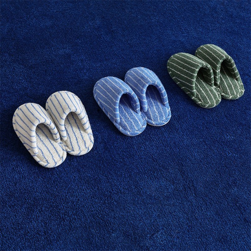 Thin Striped House Slippers / White